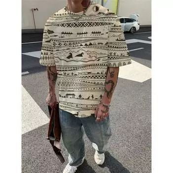 Мужская футболка, летняя футболка, повседневная футболка с короткими рукавами и круглым вырезом, свободная микроэластичная ретро-модная дышащая мужская одежда S