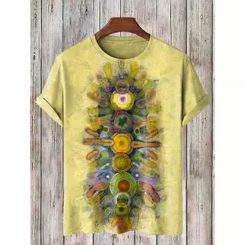 Мужская футболка, летняя футболка, повседневная футболка с короткими рукавами и круглым вырезом, свободная микроэластичная ретро-модная дышащая мужская одежда S