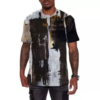 Мужская футболка, летняя футболка, повседневная футболка с короткими рукавами и круглым вырезом, свободная микроэластичная ретро-модная дышащая мужская одежда S