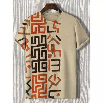 Мужская футболка, летняя футболка, повседневная футболка с короткими рукавами и круглым вырезом, свободная микроэластичная ретро-модная дышащая мужская одежда S