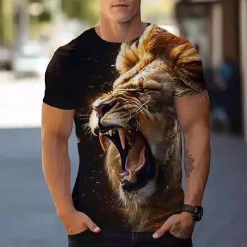 Мужская футболка, летняя повседневная футболка, футболка с 3D-принтом Street Domineering Lion S