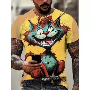 Мужская футболка, летняя повседневная футболка с короткими рукавами и мультяшным принтом, забавные животные, модная уличная одежда, мужской пуловер, одежда оверсайз S