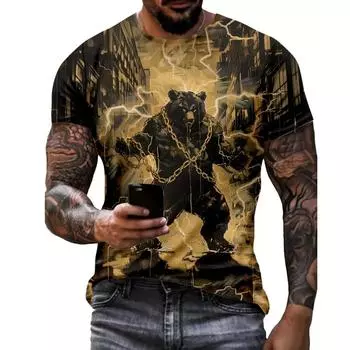 Мужская футболка, летняя, повседневная, с коротким рукавом, с принтом животных, с круглым вырезом, модная, мужская, смешная, футболки, свободная одежда S