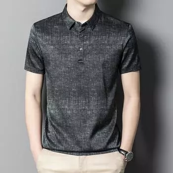 Мужская футболка летняя с коротким рукавом и лацканами для молодежи и среднего возраста, модные шелковые мужские топы, повседневная футболка, тренд M