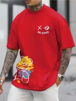 Мужская футболка летняя свободного размера с рисунком в виде мультяшных букв, 3D-принт, повседневная удобная футболка с круглым вырезом и короткими рукавами S