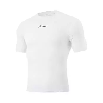 Мужская футболка Li Ning CBA Series с логотипом, круглым вырезом, удобная, дышащая, облегающая, с коротким рукавом, для фитнеса, белая, AUDU113-1 L