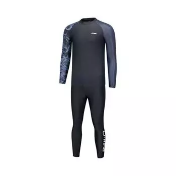 Мужская футболка Li Ning Swimming Series с цветным принтом в виде букв и круглым вырезом, с длинным рукавом, для серфинга, черная ASLT101-1 S