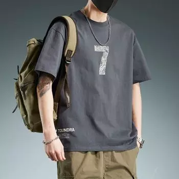 Мужская футболка Lucky Number 7 из чистого хлопка с круглым вырезом и половиной рукавов, повседневная свободная футболка, мужской пуловер в стиле хип-хоп, рубашка S белый