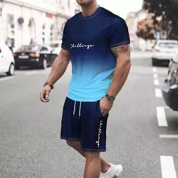 Мужская футболка Manfinity Homme с рисунком омбре и шортами на талии с завязками S