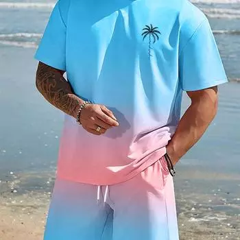 Мужская футболка Manfinity RSRT с круглым вырезом и короткими рукавами с цветными блоками и шорты с карманами, 2 шт./компл. S