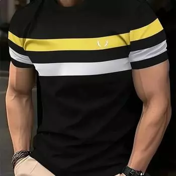 Мужская футболка, модная уличная одежда, летние мужские футболки с короткими рукавами в полоску и принтом, мужская одежда больших размеров, повседневные топы с круглым вырезом S