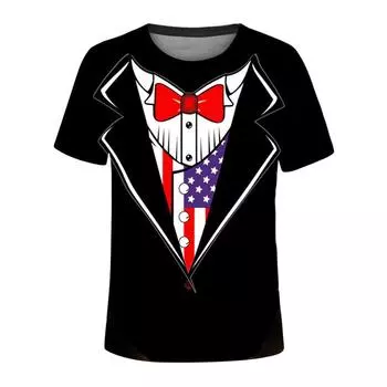 Мужская футболка, модные поддельные двухсекционные мужские облегающие футболки с 3D принтом, мужской топ S