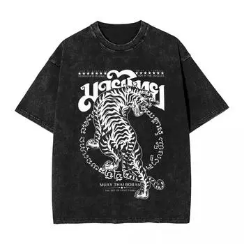 Мужская футболка Муай Тай Боран Выстиранные футболки Новинка Летние футболки Уличный стиль Принт Хлопковая одежда S