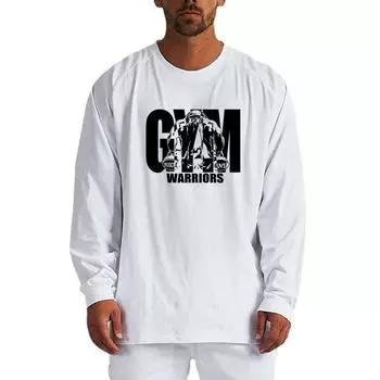 Мужская футболка Muscleguys для тренировок и фитнеса, свободная спортивная футболка с длинными рукавами и принтом букв M чёрный