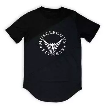 Мужская футболка Muscleguys с круглым вырезом и принтом, повседневная футболка с короткими рукавами, спортивная одежда из сетки + хлопка, футболки для фитнеса, тренажерного зала, топы для бодибилдинга M чёрный