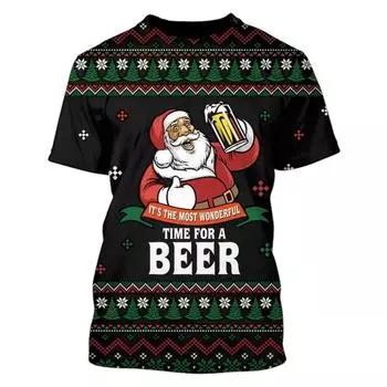 Мужская футболка на Новый год, Рождество, с круглым вырезом, одежда для косплея, HD 3D-принт, повседневная рубашка с коротким рукавом, свободный уличный топ в стиле хип-хоп S
