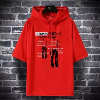 Мужская футболка на весну и лето с коротким рукавом и половиной рукава с принтом, мужские повседневные свободные топы, уличная одежда с капюшоном, большие размеры M