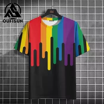 Мужская футболка, новая 3d красочная красная печать, летняя мода, уличные топы с короткими рукавами, мужская футболка большого размера с круглым вырезом, мужская одежда S