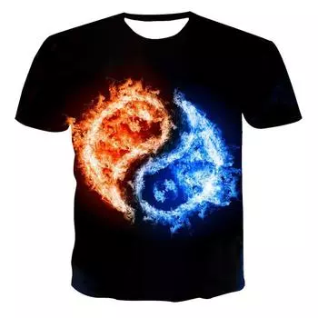 Мужская футболка, новая футболка с круглым вырезом, мужская высококачественная футболка с короткими рукавами, молния, пламя, 3D-печать, мода, красивый S