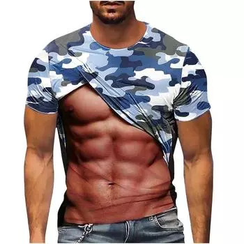 Мужская футболка, новая мода, камуфляжный рисунок Fake Muscle, забавная футболка с 3D-принтом, летняя мужская футболка с короткими рукавами в стиле хип-хоп-стрит XXS
