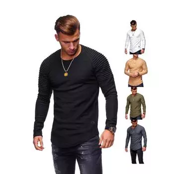 Мужская футболка облегающего кроя с длинным рукавом и рукавами реглан — однотонная, с круглым вырезом, со складками на рукавах, идеально подходит для весны и осени. XL хаки