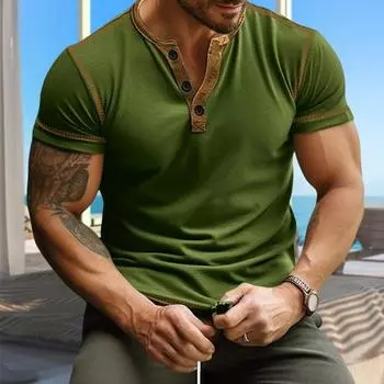 Мужская футболка одинакового цвета, облегающая пуговица с V-образным вырезом, эластичный мягкий повседневный пуловер, короткий M королевский синий