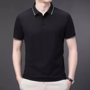 Мужская футболка однотонная из тутового шелка, повседневная, с коротким рукавом, тонкая, поло, вязаный свитер M