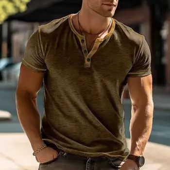 Мужская футболка однотонная приталенная пуговица с V-образным вырезом эластичный мягкий повседневный короткий пуловер M королевский синий