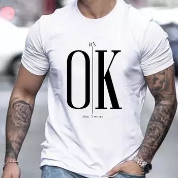 Мужская футболка Ok Text Tees, большие топы с короткими рукавами, быстросохнущая дышащая одежда, летняя рубашка для мужских футболок XXS