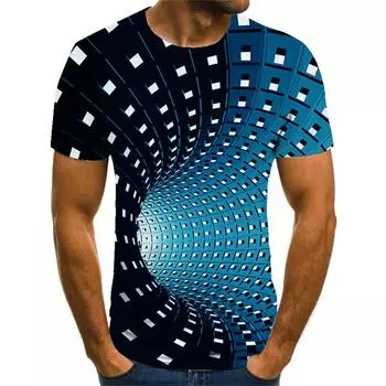 Мужская футболка Оптическая иллюзия с круглым вырезом, круглым вырезом, 3D принтом, большие размеры, повседневная одежда с короткими рукавами, винтажная уличная одежда S