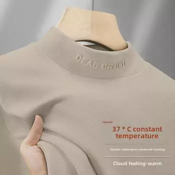 Мужская футболка осень/зима с длинным рукавом, полувысокий воротник, однотонная, теплый немецкий бархат XL