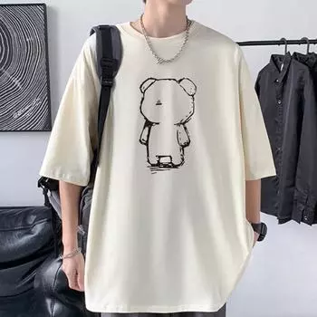Мужская футболка оверсайз Little Bear 100% хлопок со спущенным плечом уличная футболка 4XL