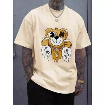 Мужская футболка оверсайз с мультяшным принтом, повседневная одежда с коротким рукавом и круглым вырезом для мужчин S