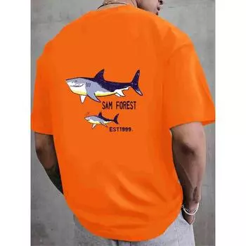 Мужская футболка оверсайз с принтом акулы, топ с круглым вырезом и короткими рукавами для мужчин, повседневная одежда S