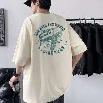 Мужская футболка оверсайз со спущенным плечом из чистого хлопка, уличная футболка 4XL