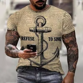 Мужская футболка Pirate Sailor Boat, летняя карта, якорь, 3D, мужской уличный повседневный модный топ с коротким рукавом