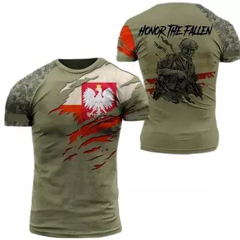 Мужская футболка польской армии, солдат-ветеран, мужская одежда с принтом флага Польши, свободный пуловер большого размера, рубашка с коротким рукавом с круглым вырезом 3XL