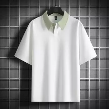 Мужская футболка-поло больших размеров M-8XL с коротким рукавом, топ с вставками, воротник, футболка с коротким рукавом, однотонная 8XL белый
