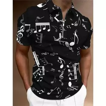 Мужская футболка-поло на молнии, мужской топ с принтом в виде нот, короткий рукав, легкая одежда с принтом на молнии, повседневная мода S