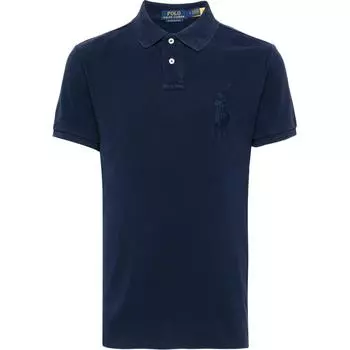 Мужская футболка поло Polo Ralph Lauren однотонная с вышивкой логотипа, приталенного кроя, темно-синяя 710938137-006 L