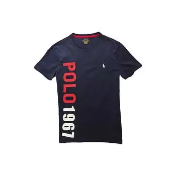 Мужская футболка Polo Ralph Lauren с вышивкой логотипа и принтом букв, с круглым вырезом, прямого кроя, с короткими рукавами, топы, синяя 710801680-001 S