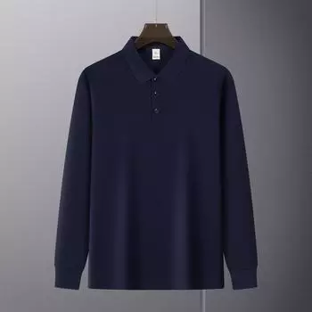 Мужская футболка-поло с длинным рукавом, с лацканами, светло-тарелочного цвета, футболка с длинным рукавом, для среднего и молодого возраста, деловая повседневная, свитер с длинным рукавом, базовая рубашка M темно-синий