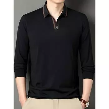 Мужская футболка-поло с длинными рукавами на весну и осень, мужская простая деловая молодежная свободная одежда большого размера для папы M