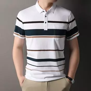 Мужская футболка-поло в полоску с отложным воротником, с короткими рукавами, повседневный свободный топ M