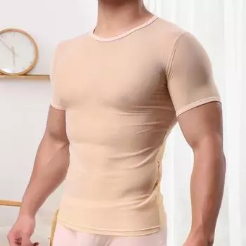 Мужская футболка, популярный быстросохнущий пуловер с круглым вырезом, мужской сексуальный сетчатый топ для фитнеса, пуловер, уличная одежда M