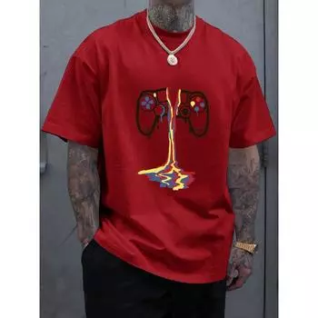 Мужская футболка, повседневная футболка с принтом для пары, летний топ с коротким рукавом и круглым вырезом, одежда S