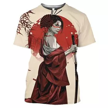 Мужская футболка японских гейш с 3D принтом аниме, рубашка с короткими рукавами и круглым вырезом, уличная одежда в стиле Харадзюку, мужская одежда, топы S