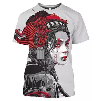 Мужская футболка японских гейш с 3D принтом аниме, рубашка с короткими рукавами и круглым вырезом, уличная одежда в стиле Харадзюку, мужская одежда, топы S