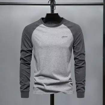 Мужская футболка реглан с длинными рукавами и круглым вырезом в стиле пэчворк, цветной пуловер, топы, свободный крой, эластичные манжеты, дышащие повседневные топы M армия зеленый