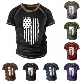 Мужская футболка реглан в стиле ретро с коротким рукавом и круглым вырезом, топы с принтом на День независимости L чёрный